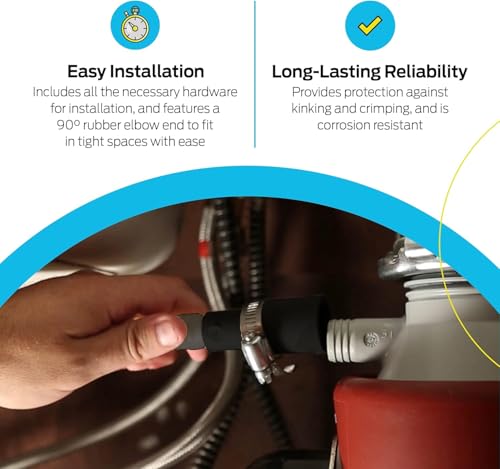 Eastman 8 Foot Dishwasher Drain Hose, Universal Fit with 5/8 Inch, 7/8 Inch, or 1 Inch OD Drain Outlet, 90 Degree Rubber Elbow, Corrugated, Gray PVC, 91218 by Eastman - Image 4