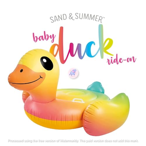 Image of Ride-On Air Inflatable Swimming Ring Float| Children Safety Rider Tube for Kids |Floater Raft Lounger Pool Mattress for Adults with Handles (Age 3+) (Rainbow Duck)
