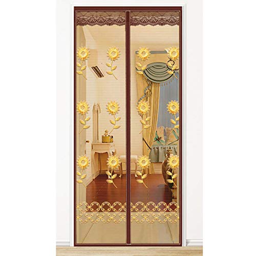 Patrón De Girasol Dorado Mosquitera Para Puertas 80x200cm / 31x78inches Mosquitera Puerta Corredera Enrollable para patios, pasillos, balcones, puertas correderas, sala de estar,Fácil de Montar sin T