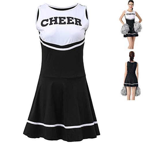 ThreeH Cheerleader Kostüm Verrücktes Kleid Musikalische Uniform für Frauen Cheerleading-Outfit Eine Größe NO Pom-Pom,Black