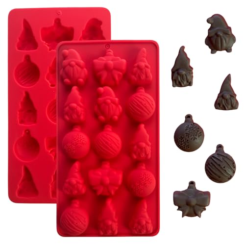 PTaizjjz Stampo per cioccolatini natalizi, 1 pezzo con 15 cavità, in silicone, per caramelle, decorazioni natalizie, gnomo, per gelatine, caramelle, cioccolato, topper per torte