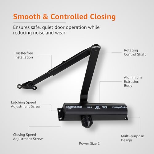 Image of Amazon Basics Hydraulic Door Closer I for Wooden, Aluminum & Metal Doors I for Left and Right Handed Doors I for Offices and Home | Black