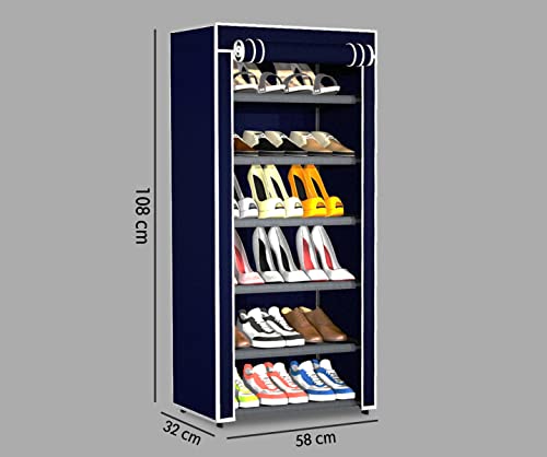 Image of YouCopia Shoe Rack for Home Non Woven Fabric - DIY Multipurpose Shoe Rack Organizer, 6-Layer Shoe Rack for Home -Shelf with Dustproof Door Entryway for Heels /Slippers /Boots (Navy, 6-Layer)