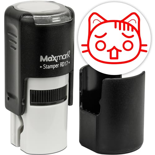 MaxMark RD17 Round Self Inking Cat Emoji Stamp - Anxious - Red Ink