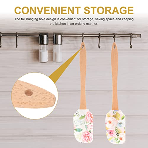 Besportble 48J8H36317X Silicone Spatula With Wooden Handle: 2 Pcs Flower Pattern Scraper Cream Butter Spatula thumb #4