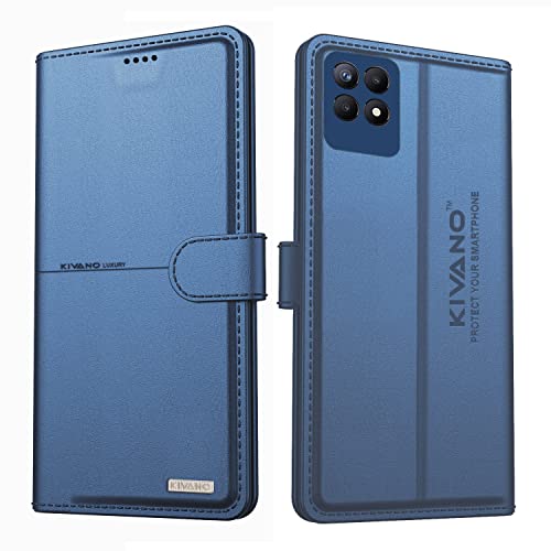 Image of KIVANO PROFESSIONAL SERIES Wallet Case for Realme Narzo 50 / Realme 8i | LUXURIOUS DESIGN | HANDCRAFTED UNIQUE | PREMIUM | PU Leather Flip Cover | Card Slots | Kickstand | Magnetic Closure - Dark Blue