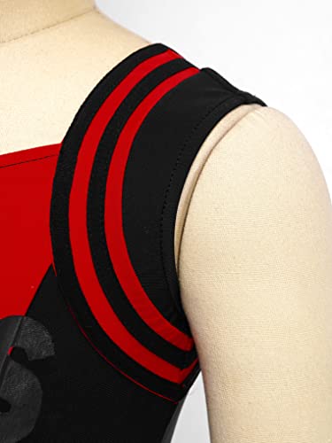 Oyolan Girls Cheerleading Uniform Outfits Cheer Leader Halloween Costume Sleeveless Letter Print Tops With Skirt Black&Red 10 Years #TOP5