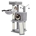 PAWZ Road Cat Tree, Multi-Level Cat Tower for Indoor Cats, Cat Climbing Tree Condo with Sisal Scratching Posts, Hammock and Interactive Cat Toy, Light Grey