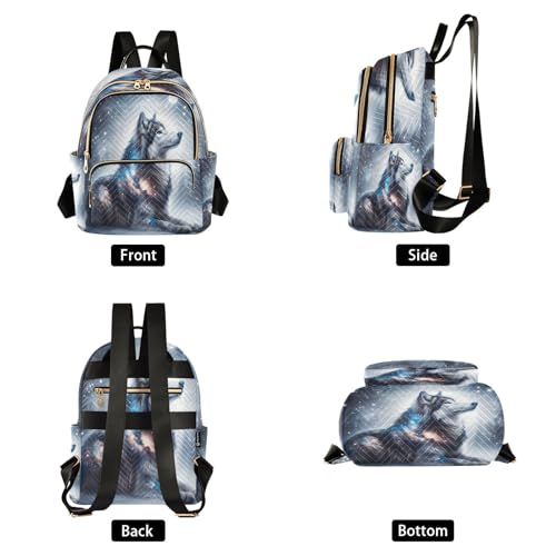 Image of ALAZA Wolf Galaxy Nebula Landscape Women Backpack Purse Ladies Fashion Shoulder Bag Daypack Travel Bag 10L