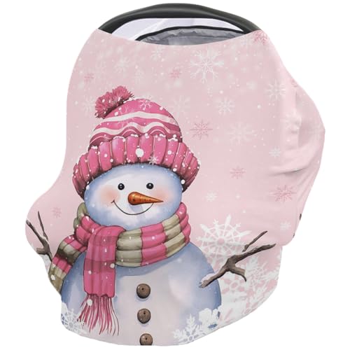 Nursing Cover for Breastfeeding Scarf, Pink Christmas Snowman Snowflake Baby Car Covers Super Soft Multi Use for Canopy Shopping Cart Cover Blanket Stroller Cover