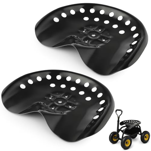 WENHUALI 2 Pcs Metal Tractor Seat 17.7 x 13.4 Inch Garden Cart Seat for Lawnmower, Farm, Forklift, Gardening or Bar Stool (Black)