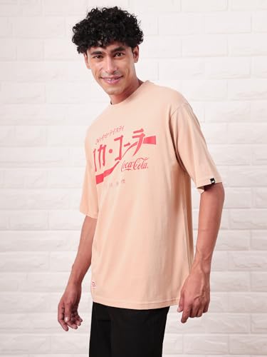 Image of Bewakoof Official Coca Cola Merchandise Men's Graphic Printed Oversized Fit Half Sleeve Round Neck Cotton Jersey T-Shirt