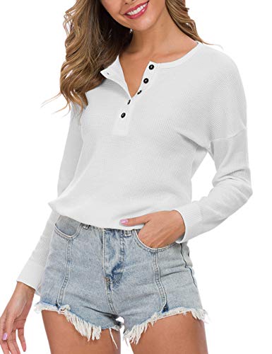 Image of MOLERANI Womens Long Sleeve Waffle Knit Henley Shirts Tunic Tops