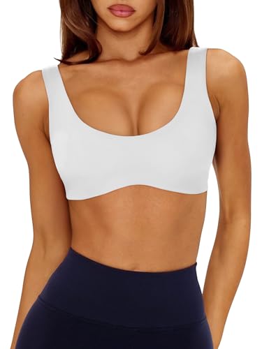 LASLULU Sexy Sports Bras for Women Scoop Neck Sleeveless Padded Bra Workout Yoga Crop Top