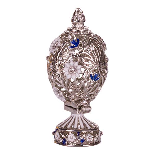 Decorative Russian Faberge Carved Egg with Flowers & Butterfly silver color 2.8