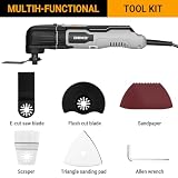DEKOPRO Oscylacyjne Multitool 300 W, 3000-22 000 obr./min, elektryczne narzędzie wielofunkcyjne z kablem, regulacja 6 prędkości, w zestawie 10 arkuszy ściernych, nadaje się do drewna i metalu