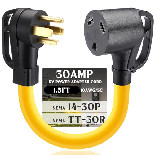 Kanayu 14-30P to TT-30R 30Amp RV Power Adapter Cord Compatible with NEMA, 4 Prong Dryer Male Plug to 3 Prong RV Female Receptacle, Only for 240V 30 Amp, Not Convert to 120V, STW 10AWG/3C, ETL Listed
