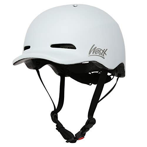 Westt Urban Hommes & Femmes & Enfants Casque de vélo I Casque de Skate I Casque de BMX I avec lumière I Respirant l Taille Unique (58-60cm) l Gris Clair Cover