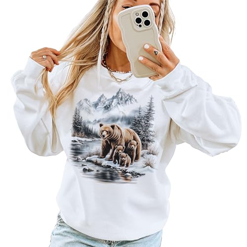 Vintage Mama Grizzly Bear & Cubs Wilderness Scene Sweatshirt - 90s Retro Brown Bear Wildlife Sweatshirt - Scenic Winter Mountain Nature Sweater - Unisex Graphic Crewneck Sweatshirt2
