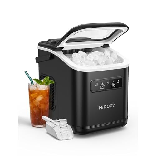 Hicozy Countertop Ice Maker with Handle, Ice in 6Mins, 26 lbs/Day,Portable Ice Maker Machine with Self-Cleaning for Apartment/Under Cabinet/Kitchen/Office/Camping/RV/Home Bar(Black) Black Bu