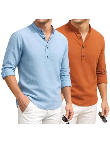 Image of DEEMOON Combo of Men's Cotton Blend Solid Regular Fit Full Sleeve Short Kurta | Men's Trendy Short Kurta Pack of 2 (Available in Plus Size & Combo Packs)