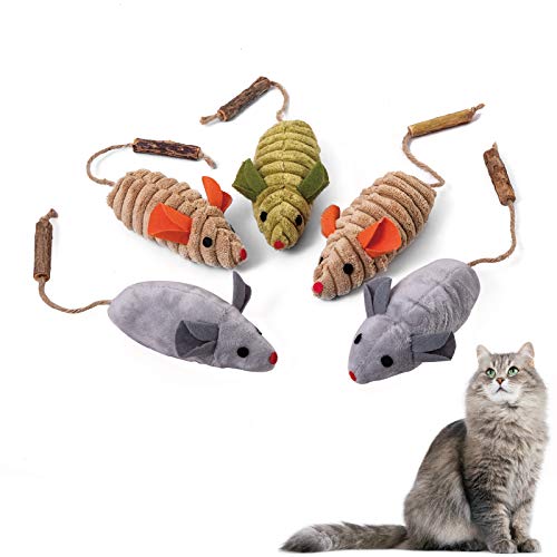 PEEKAB Cat Catnip Toy Oirganic Silvervine Toys Plush Cat Chew Interactive Toys Cat Mice & Animals Toys for Indoor Cats and Kittens Over 6 Months Old (Multicolor 5Pcs Mice)
