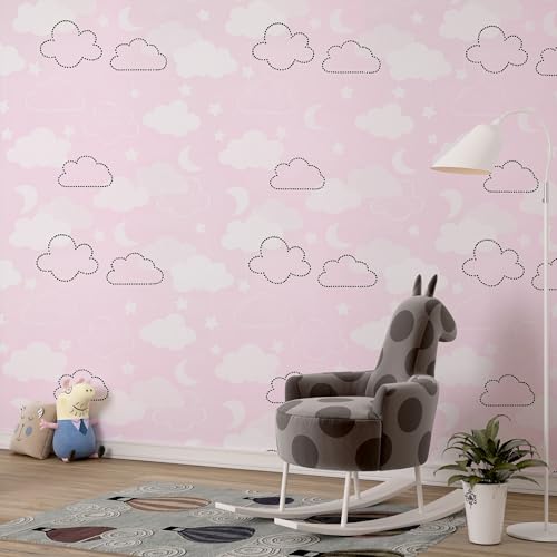 Image of FOKRIM Pink Cloud Wallpaper for Wall Sticker Home,Office 45x300cm Peel and Stick Hexagon Removable Self Adhesive Waterproof