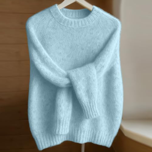 Crew Neck Sweater for Women Knit Long Sleeve Y2K Cute Fall Sweaters, Blue | Ribbed Hem, Crewneck, Business Casual, Lightweight, Knit Tops, Vacation, Office, Dressy, Soft, Hiking, Teacher Outfits - image 5