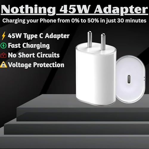 Image of Sakit Original 45W Fast Charger Adapter for Nothing Phone 3A /3A Pro /2A /2A Plus, Nothing Phone 3 /2 /1, CMF Phone 1 /2 Pro | PPS PD 3.0 Type-C Wall Adapter | White