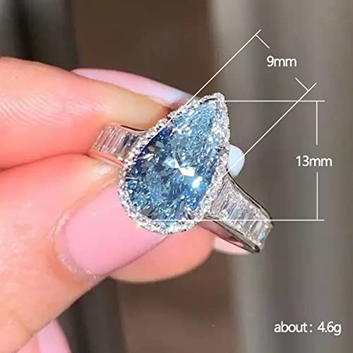 925 Sterling Silver Plated Simulated Blue Topaz Pear Shaped Halo Promise Ring for Women4