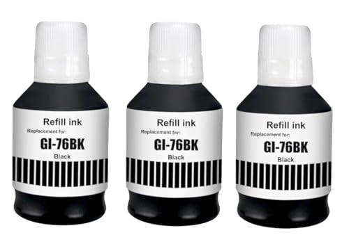 Image of CANOFF GI-76 Ink Bottle Water Based Refill Ink Suitable for Canon MAXIFY GX5070,GX6070,GX7070 Printer (Black Pack of 3, 170ml)