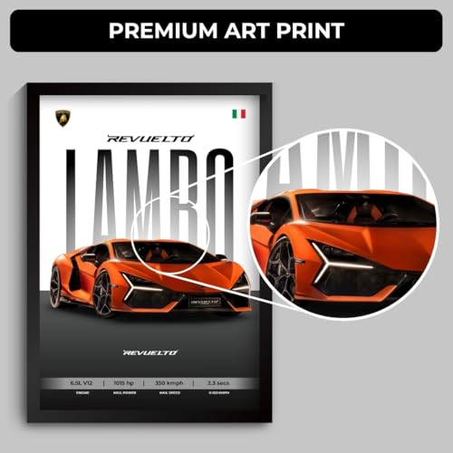Image of Lamborghini Revuelto Poster | Framed Lamborghini A4 Sized (31 x 23 cm) | Car Poster for Wall, Gift for Boys, Supercar Posters | Supercar Frames | Car Posters for Wall, Bedroom, Hostel, Study Room (F 011)
