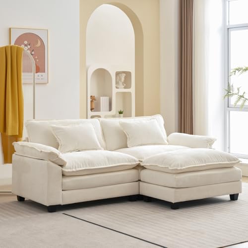 Modular Sectional Sofa Comfy Cloud Couch Sectional Sofa with Ottoman Chenille Sofa Sleeper Deep Seat Sofa with Throw Pillows for Living Room Beige White 86 L Shape