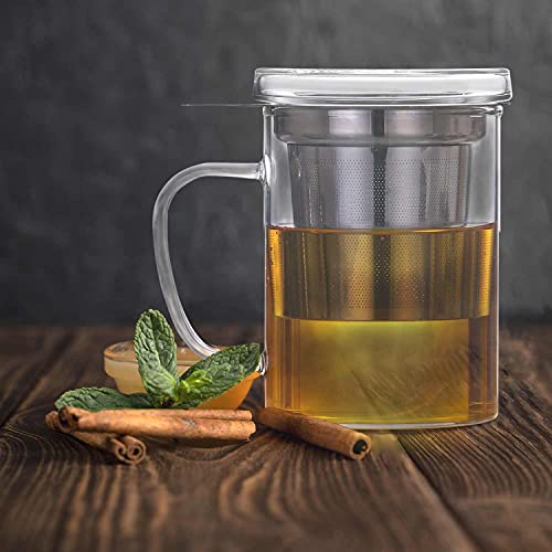 Vaso de té con colador Tetera con filtro de té, colador de té y tapa - tetera y vaso de té en uno; aprox. 450 ml - Imagen 5