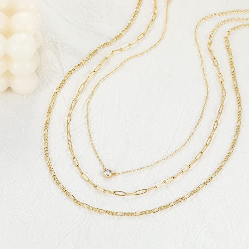 Chesky Dainty Diamond Necklace For Women, 14K Gold Necklaces For Women Trendy Layered Gold Necklaces For Women Gold Plated Necklace Summer Jewelry Paperclip Figaro Chain Necklace For Women #TOP5