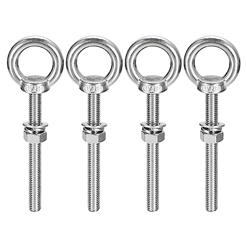 Image of uxcell Lifting Eye Bolt, 4 Sets M8x80mm Eye Bolt with Nut Washer 304 Stainless Steel Shoulder Lifting Ring Eye Bolt for Hanging Item