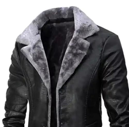 Image of Worlem Long Sheepskin Coats Mens - Real Leather Warm Faux Shearling Duffle Coats for Extreme and Harsh Winters