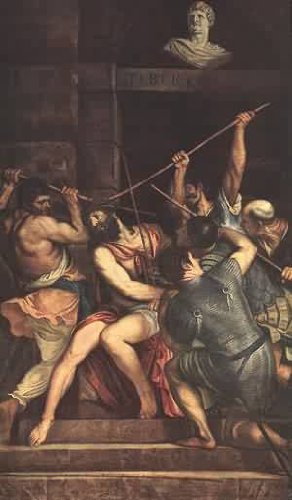 Peinture à l'huile Christ couronné d'épines Titien tableau toile 30x36