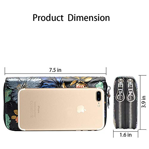 Women's Wallet RFID Blocking Leather Double Zipper Cellphone Wallet Long Purse with Removable Wrist Strap2