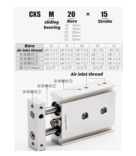 Cilindro neumático de doble vástago CXSM con eje de 60mm para guiado preciso 4