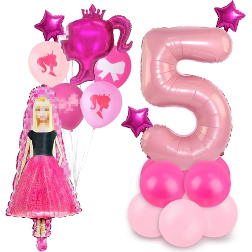 5 Jahre Luftballons Rosa Geburtstag Deko für Mädchen 5 jahre Geburtstagsdeko Set Prinzessin Kindergeburtstag Deko mit Latex Ballons Folienballons Luftballons 5 für Kinderparty Geburtstagsfeier