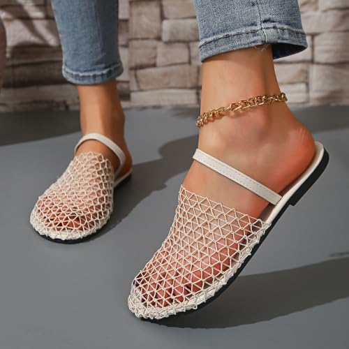 Geerta Clear Jelly Fisherman Sandals for Women Jelly Mules Hollow Water Slides Slip on House Slippers Wide Lightweight Breathable No Slip Low Heel Flats Summer Dress Shoes Beach Party Cruise Vacation2