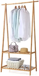 Finnhomy Bamboo Clothes Rack Portable Extra Large Garment Rack 2-Tire Storage Box Shelves
