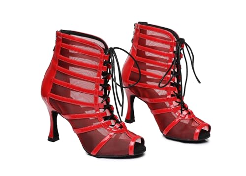 Image of Dance Practice Shoes for Women Mesh Ballroom Sandals Heels Party Prom Ankle Booties with Zip