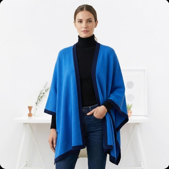 NPIA Certified Artisan Cape Women 100% Pure Cashmere | One Size Open Front Wrap | 2-Ply Vibrant Knit Travel Shawl - Image 2