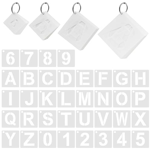 Ayxwkyfc Letter Stencils 144 Pcs Letter and Number Stencils Set 4 Sizes for Wood Walls Fabric and DIY Craft Projects Reusable Plastic Alphabet and Number Templates (1-4 Inch)