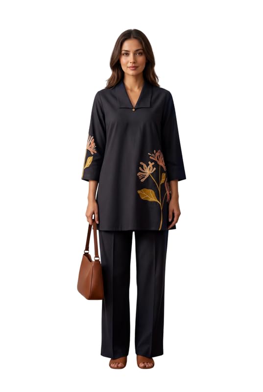 jisora Women's Black Embroidered Cotton Flex Co-ord Set-picture-34