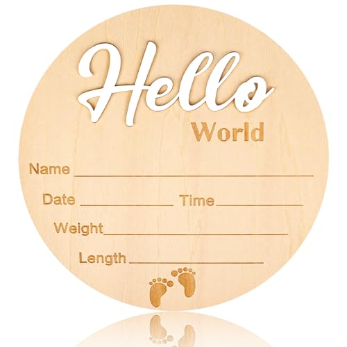 Image of Baby Birth Announcement Sign 5.9 Inch Hello World Newborn Name Wooden Plate for Hospital Nursery Birth Announcement Nursery Nursing Room New Boy Girl Name Sign Birth Announcement Sign for Hospital