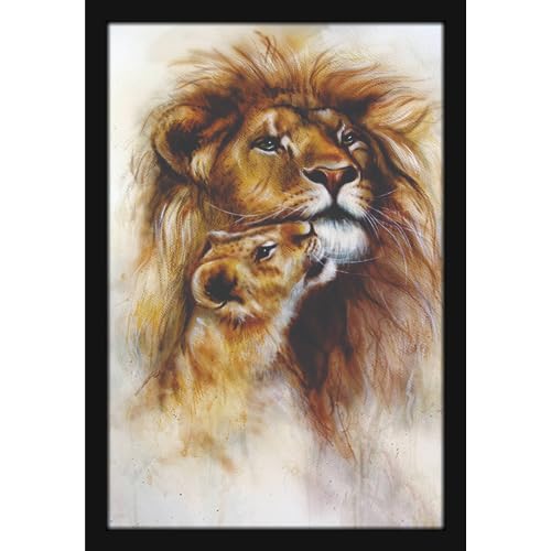 Image of Mad Masters Lion Wild Animal Painting Aesthetic Hanging Photo Frame Decorative Item Home Decoration and Wall Decor for Living Room and Bedroom (MM 1104, 45.7L x 30.5W cm, Canvas, With Plexi Glass)