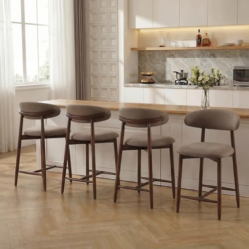 Image of Bar Stools Set of 4, 25.6″ Counter Height Bar Stools with Wood Legs, Upholstered Modern Kitchen Barstools for Kitchen Island Dining Room Bar, Camel